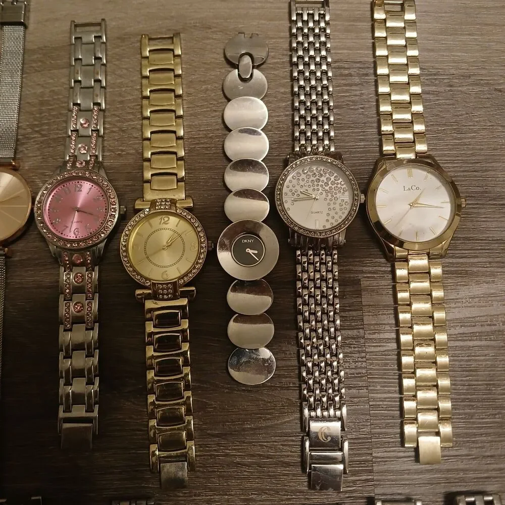 Lot 35+ Watches Parts/Repair ALL Metal Timex Pulsar Fossil DNKY Faded Glory